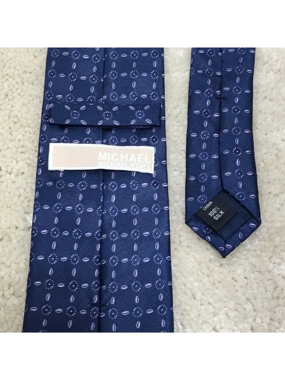 Michael Kors Geometric Medallion Silk Necktie Circle Logo Jacquard Mens Formal
